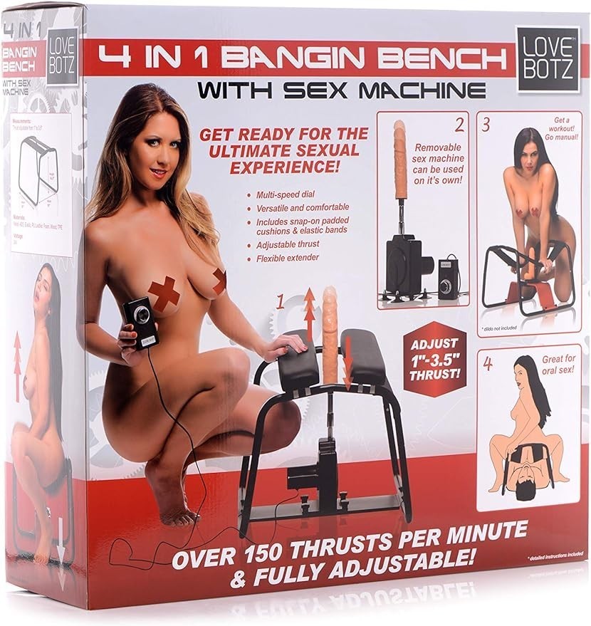 LOVEBOTZ 4-1 Bangin Bench with Handles for BDSM Men, Women, Couples, & Solo-Play. Compatible with Suction Cup Dildos. Sturdy & Flexible Elastic Straps. 4-1, Black.