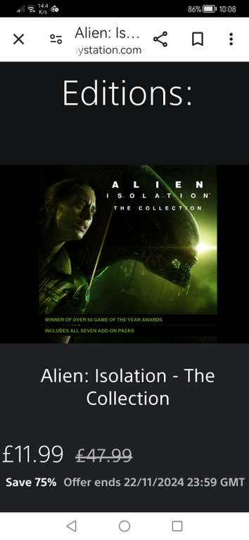 Alien isolation The Collection PS4 PSN
