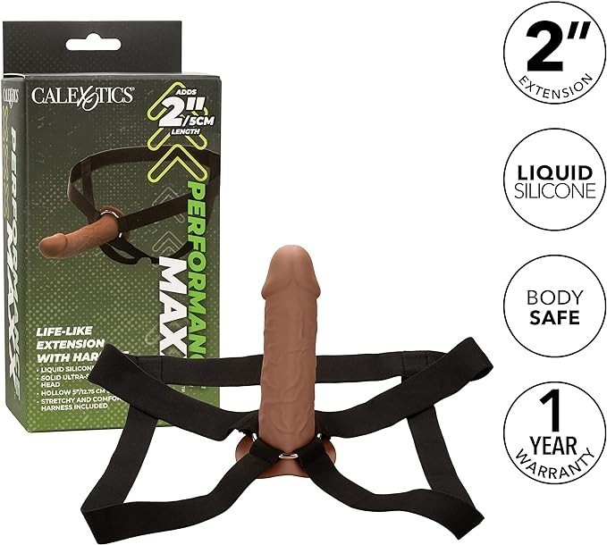 CalExotics Performance Maxx Life-Like Extension with Harness Strap on Penis Sleeve - Brown - SE-1633-35-3