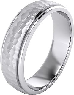 Heavy Solid Sterling Silver 6mm and 8mm Hammered Unisex Wedding Band Comfort Fit Ring Raised Center Polished Sides